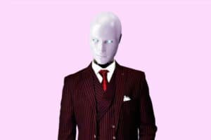 Robotic Man in Pinstripe Suit