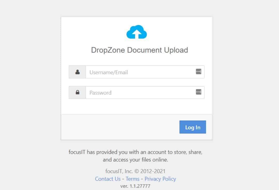 Dropzone document upload landing page screenshot SecureShare
